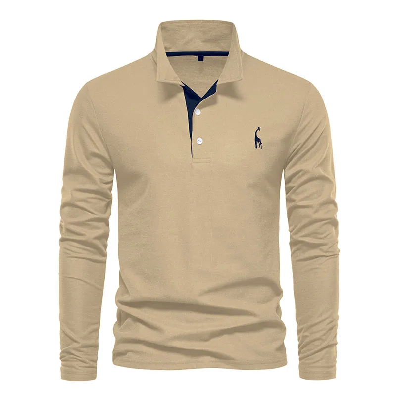 

Men's Polo Shirts Solid Color Long Sleeve T Shirts for Men New Spring Autumn Social Business T-shirts Polos Male Tees EUR Size