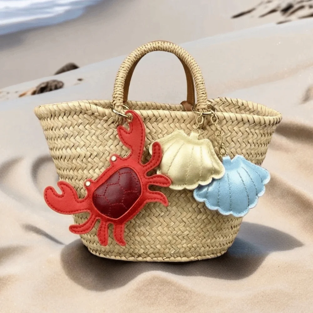 Trendy Beach Style Pu Leather Lobster Pendant Cute Summer Pu Crab Keychain Creative Fashion Bag Charm Car Keyring
