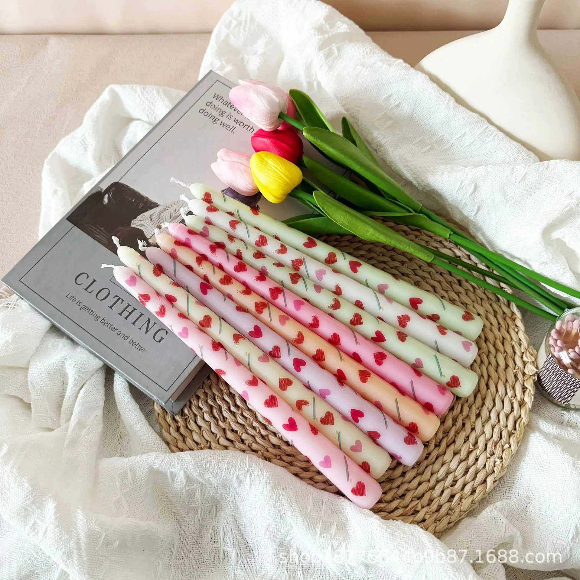 Fotografia 5: Velas em forma de coração com haste longa, decorações sem fumaça e sem odor para casamentos românticos e jantares à luz de velas.