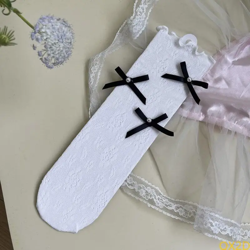 QX2D 1 زوج الجوارب الجوارب العصرية القوس الجوارب القوية مع حافة الكشكش