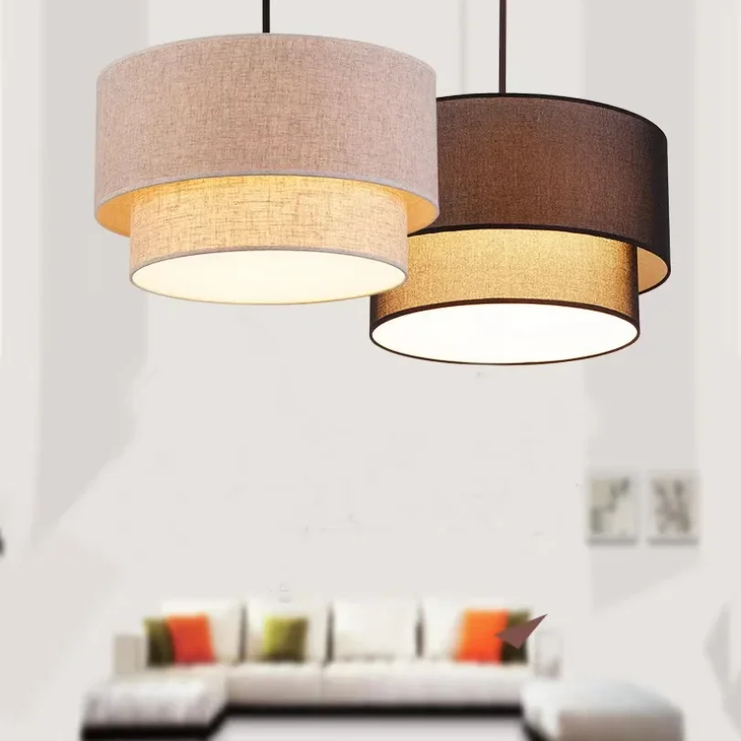 

Linen Black Beige Fabric Pendant Lights for Bedroom Living Room Kitchen Hanging Lamp Restaurant Decoration Ceiling Chandeliers