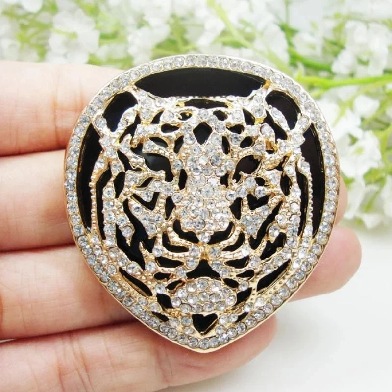 Domineering Gold color Zircon Retro Tiger Metal Brooch Pin Men and Women Exquisite Fashion Dress Brooch Coat Jewelry Gifts