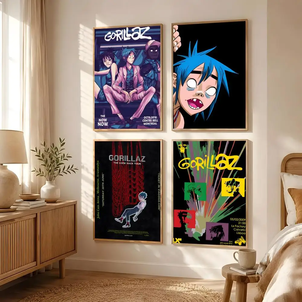 Virtual Band Gorillaz Poster Poster Self-adhesive Art Waterproof Paper Sticker Coffee House Bar Room Wall Decor