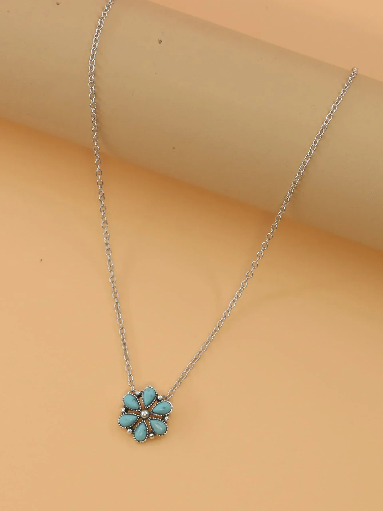 Conjunto de collar con colgante de flor turquesa y aretes para mujer, regalo de joyería de moda