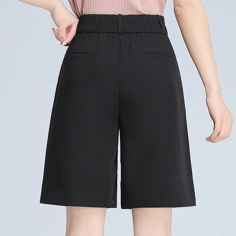 ZUZK Black Wide Leg Bermuda Shorts For Women Spring Summer Straight Half Shorts Elegant Chic Office Lady Suit Short Pants