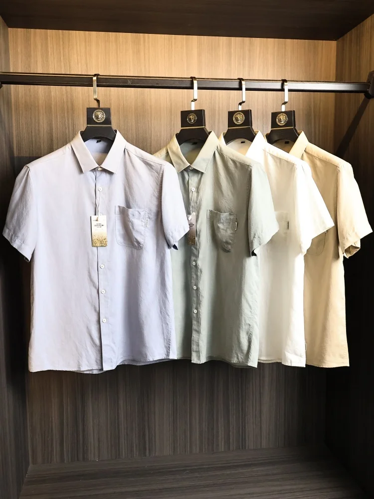 

Modern Style Men's Shirt Standard Fit Short Sleeve Breathable Comfortable Urban Fashion Lenzing Lyocell And Linen Blend Casua...