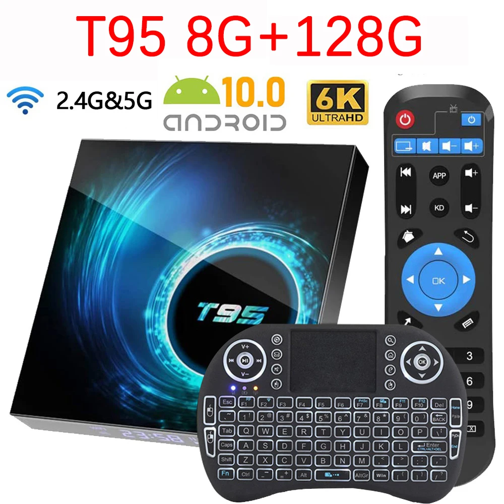 Boîtier Smart TV T95, HD, 6K, Android 10, Allwinner H616, 4 Go/64 Go/128 Go, lecteur multimédia décodeur connecté PK H96Max/X96Max Plus/H96