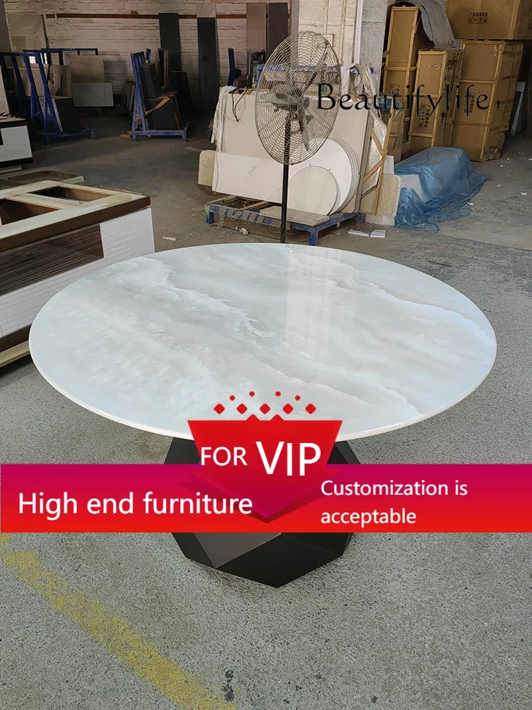 

UP Italian marble round dining table simple modern small apartment household super crystal stone table designer