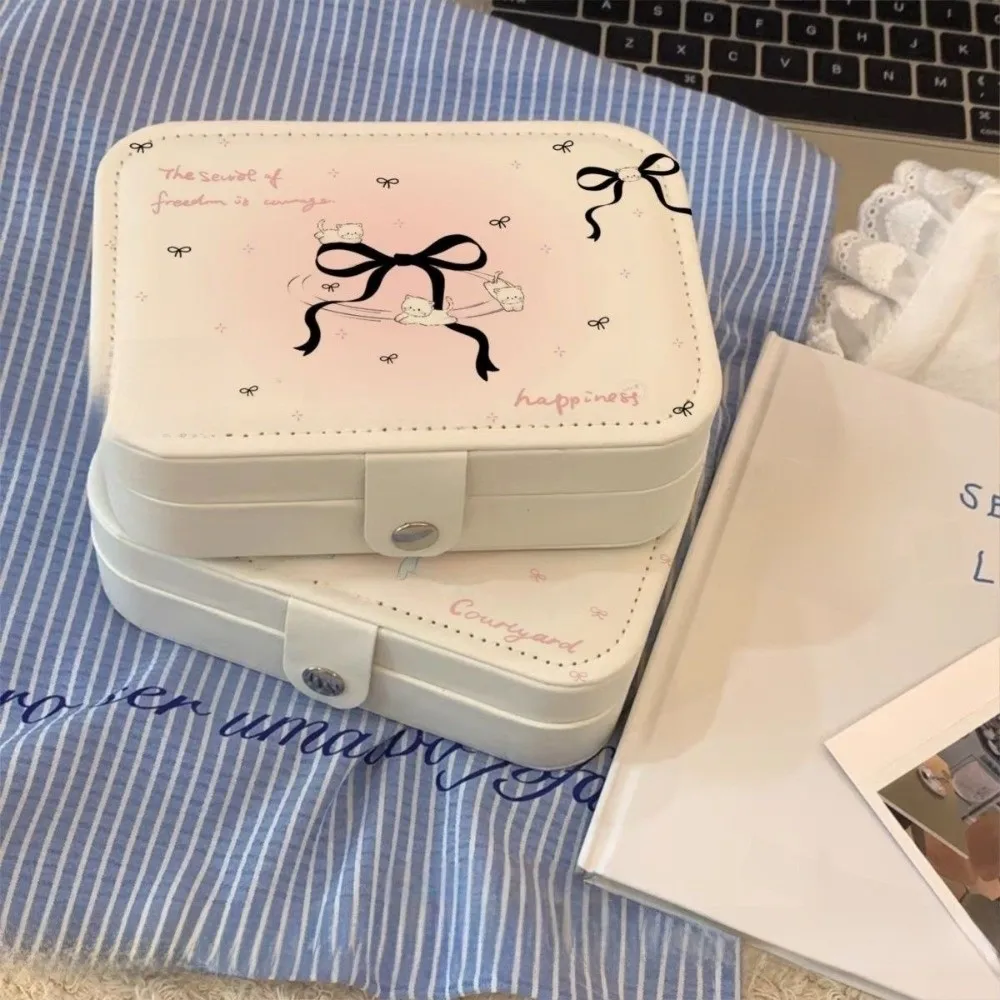 

New Bowknot Jewelry Storage Case Cartoon Multi-layer Jewelry Box Cat Square Design Necklace Organizer Bracelet Storage