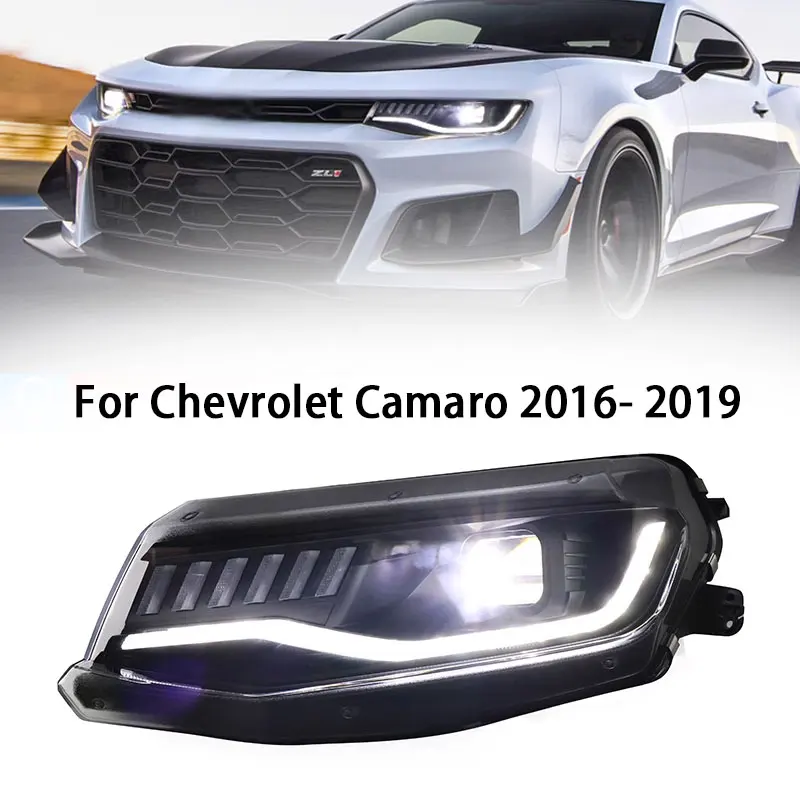 

Светодиодные фары для Chevrolet Camaro, светодиодные фары 2016-2019, фары Camaro DRL, указатель поворота, дальний свет, линза проектора «ангельский глаз»