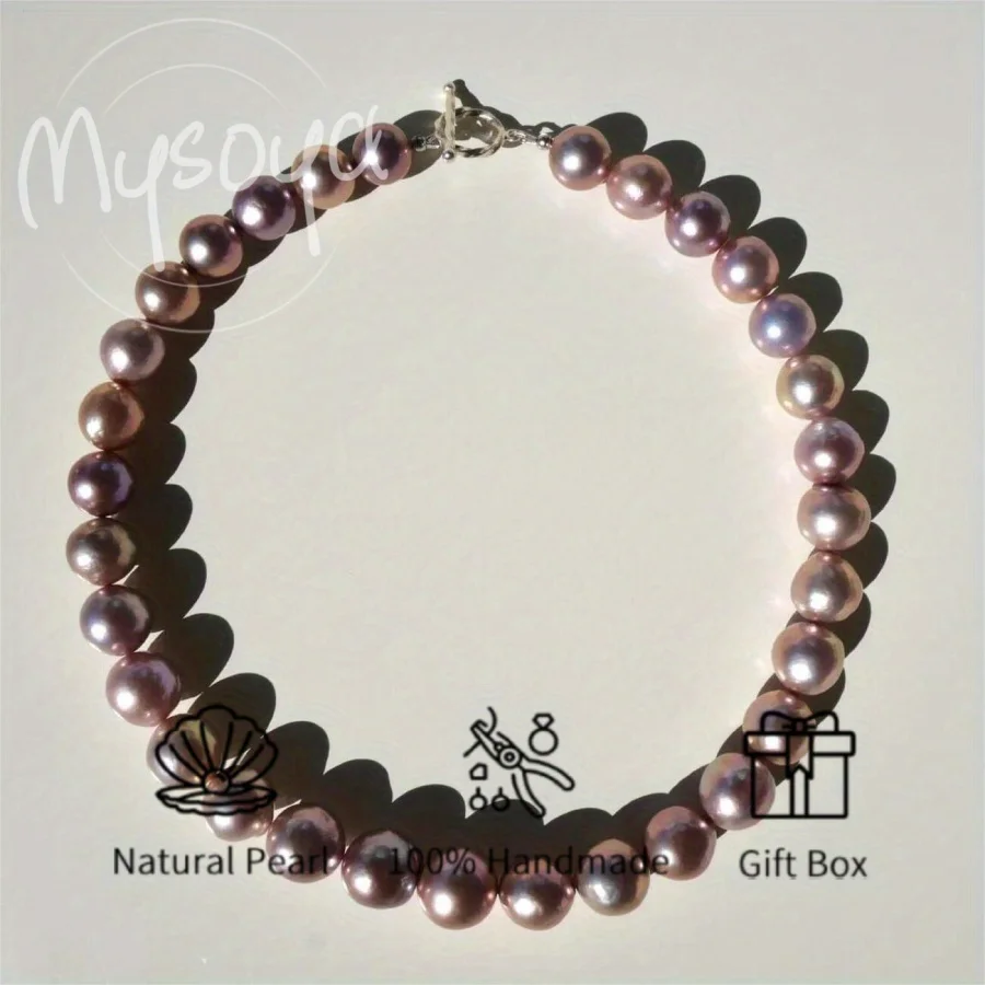 

MYSOYA 11-15 мм большое натуральное фиолетовое жемчужное ожерелье с морщинами в стиле барокко, подарочная коробка, ручная работа, сделай сам, ювелирные изделия унисекс, подарок на день рождения, свадьбу