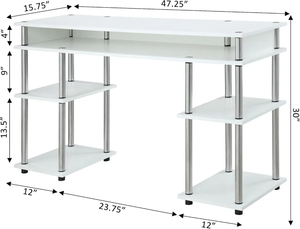 Convenience Salon Möbel Konzepte Designs2go keine Werkzeuge Student Regale Schreibtisch, 47.25 "l x 15.75" w x 30 "h, weiß