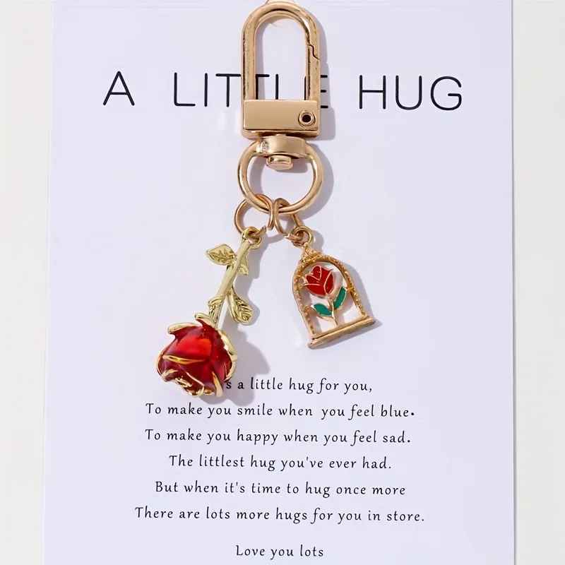 1pc Small Rose Keychain Romantic Alloy Key Chain Ring Bag Backpack Pendant Earphone Box Accessories Women's Exquisite Accessory