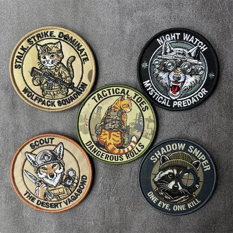 Tactical Animal Wolf Embroidery Patch on Clothes Military Morale Badge Hook Loop Cat Patches Backpack Armband