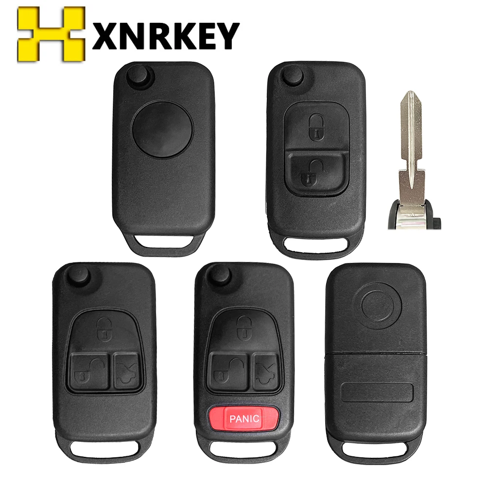 

XNRKEY 1/2/3/4 Button Flip Folding Replacement Remote Car Key Shell for Benz W168 W124 W202 W203 A C E ML C CL S SL SEL SLK E113