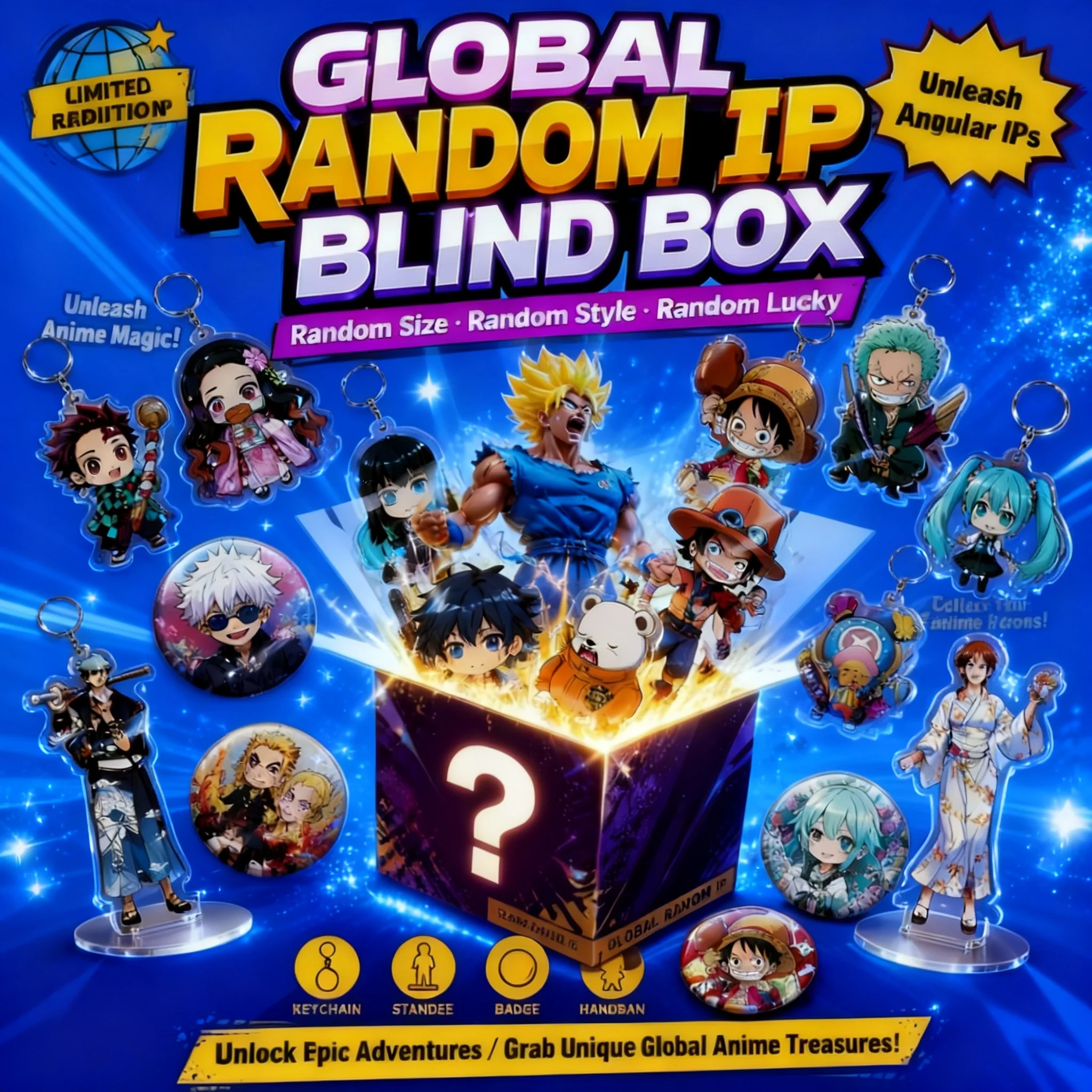 One Piece Dragon Ball Anime Keychain Acrylic Standee Badge Handband Hot Series Random Blind Box