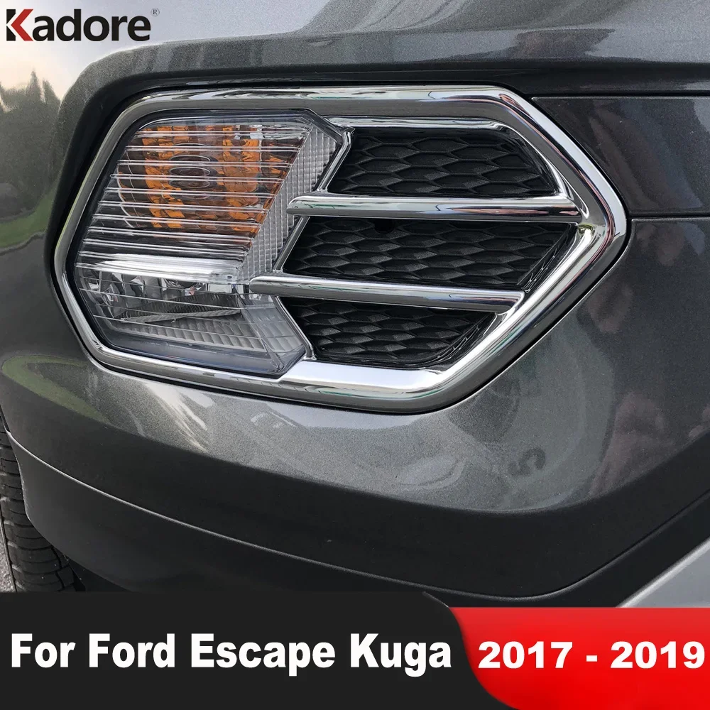 

For Ford Kuga Escape 2017 2018 2019 Chrome Car Front Fog Light Lamp Cover Trim Head Foglight Bezel Trims Accessories