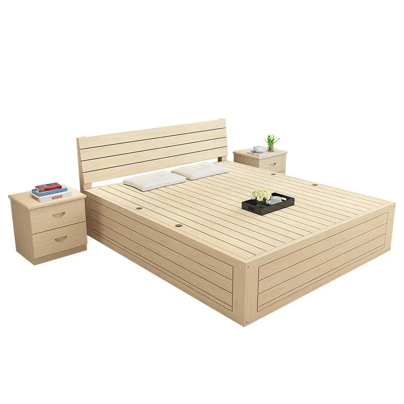 Simple solid wood high box storage bed, pine tatami, single double floor bed, small apartment air pressure box storage