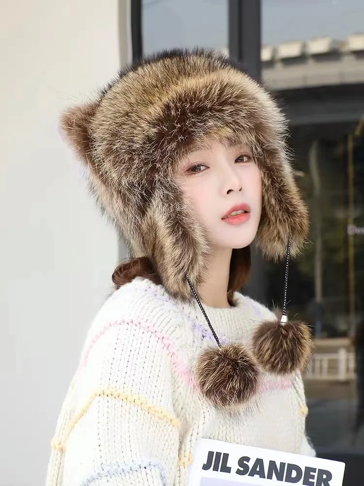 

2022 Winter Thick Furry Hairband Fluffy Russian Real Fur Women Girl Fur Headband Hat Winter Outdoor Earwarmer Ski Hats Hot