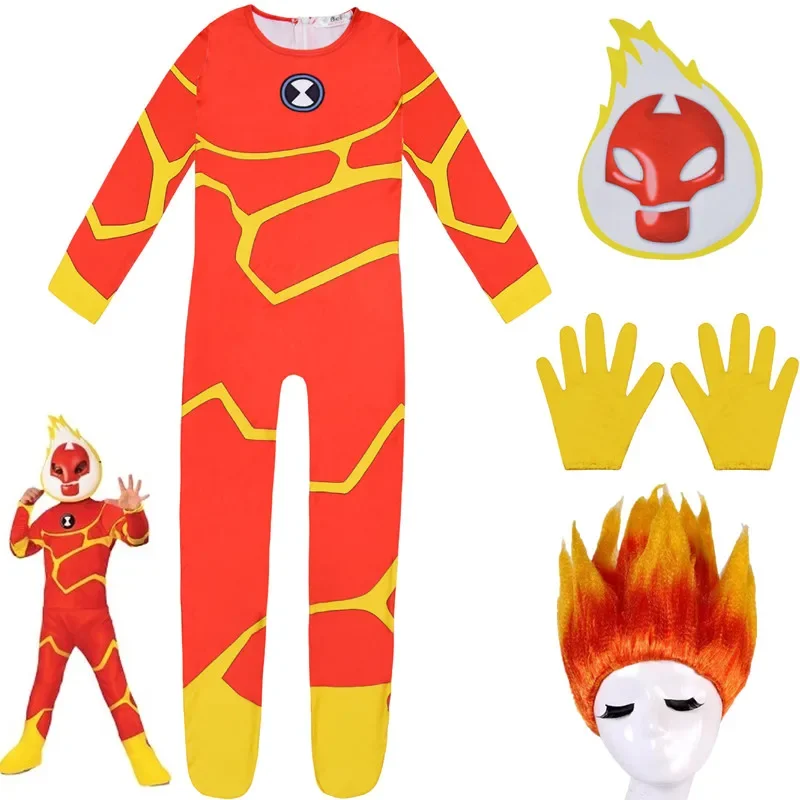 Boys Halloween Costumes for kids Games Ben 10 Fireman Cosplay Bodysuit Carnival Party Clothing Children Fancy Dress Jumpsuits