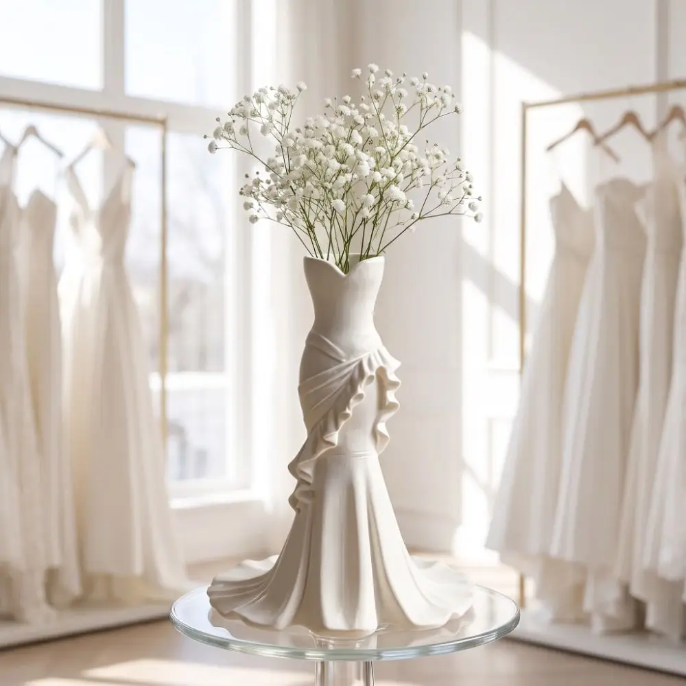 Modern Vase Dress Shape Mermaid Tail Vase Elegant Home Decor Flower Vase 3D Printed Pencil Holder Office