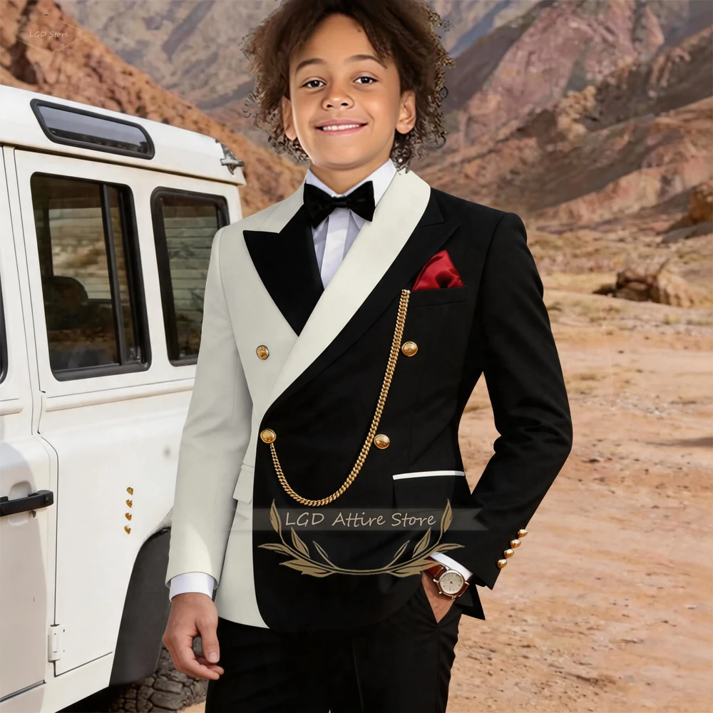 Boys' 2-Piece Color Block Suit, Peak Lapel Blazer & Tailored Trousers for Birthday Parties, Special Events & Photo Shoots