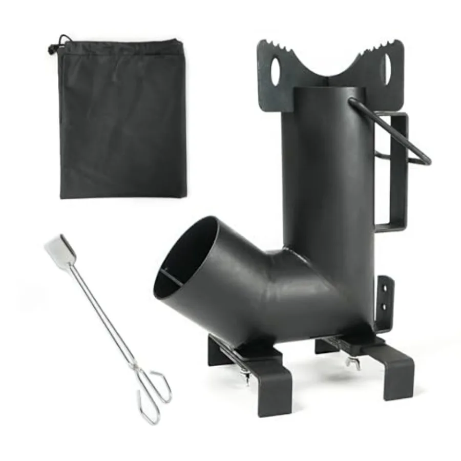 

Wood Burning Rocket Stove, Camping Rocket Stove with Fire Tongs and Storage Bag, Ideal for Outdoor Camping, Picnic, BBQ, Huntin