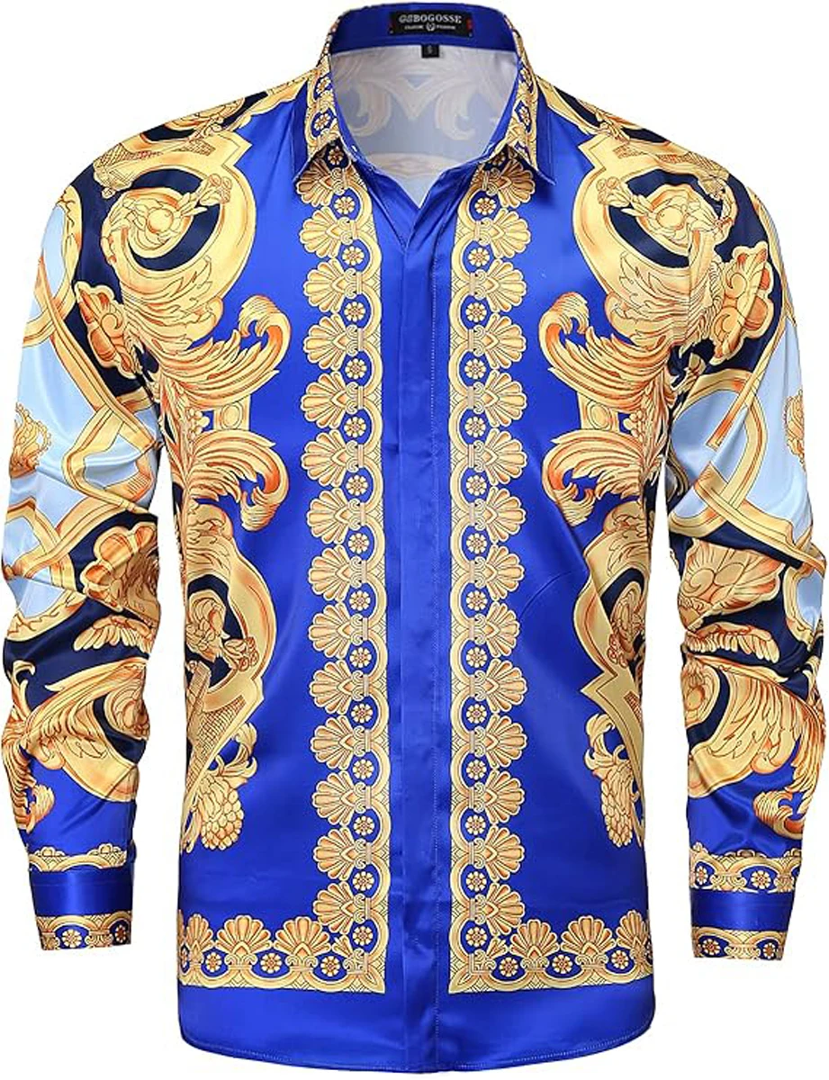 الرجال الأوروبي الباروك نمط ثلاثية الأبعاد قميص مطبوع كم طويل طوق هاواي قميص غير رسمي في الهواء الطلق حفلة الحد الأدنى ملابس الرجال #6