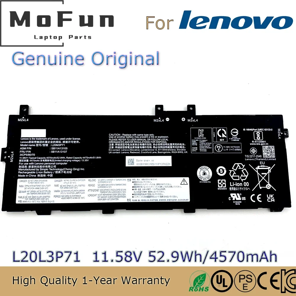 

Brand New Original L20L3P71 11.58V 52.9Wh Laptop Battery for Lenovo ThinkPad X13 Yoga Gen 2 (Type 20W8, 20W9) Series L20C3P71 et
