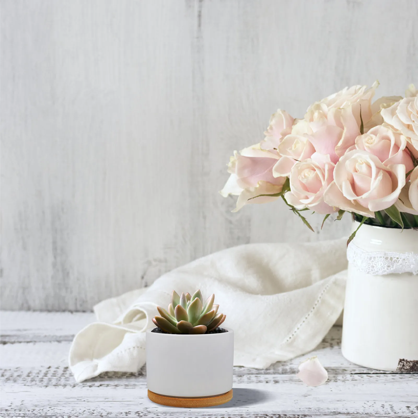 

Керамический круглый цветочный горшок для суккулентов с бамбуковым дизайном, устойчивый, компактный, для комнатных и уличных растений, с удобным дренажным поддоном