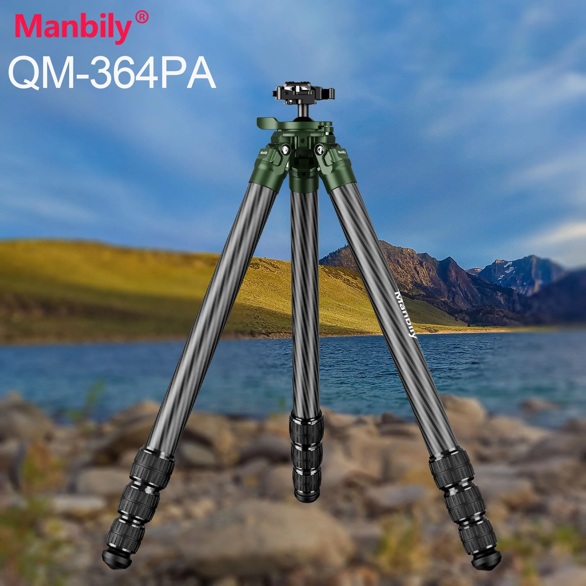 

Manbily QM-364PA 36mm Tube Carbon Fiber Professional Outdoor Hunting Tripod Lever Lock Design Photographic Tripod Max.Load 20kg