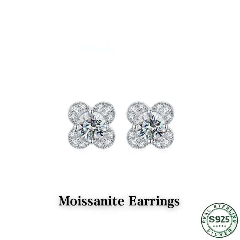 Hot selling 100% S925 silver flower shaped earrings, light luxury women's Mozambique diamond earrings, wedding jewelry