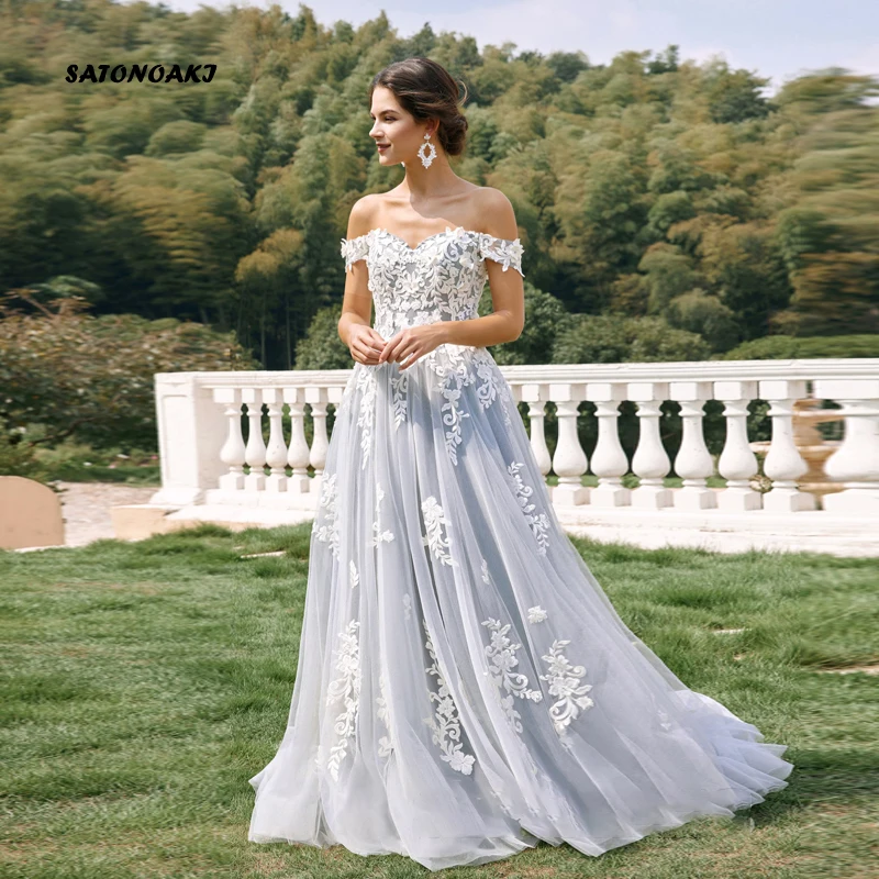 

Customized Elegant Illusion Off the Shoulder Lace Wedding Dress for Women A-Line Appliques Backless Bride Gown Vestidos De Novia