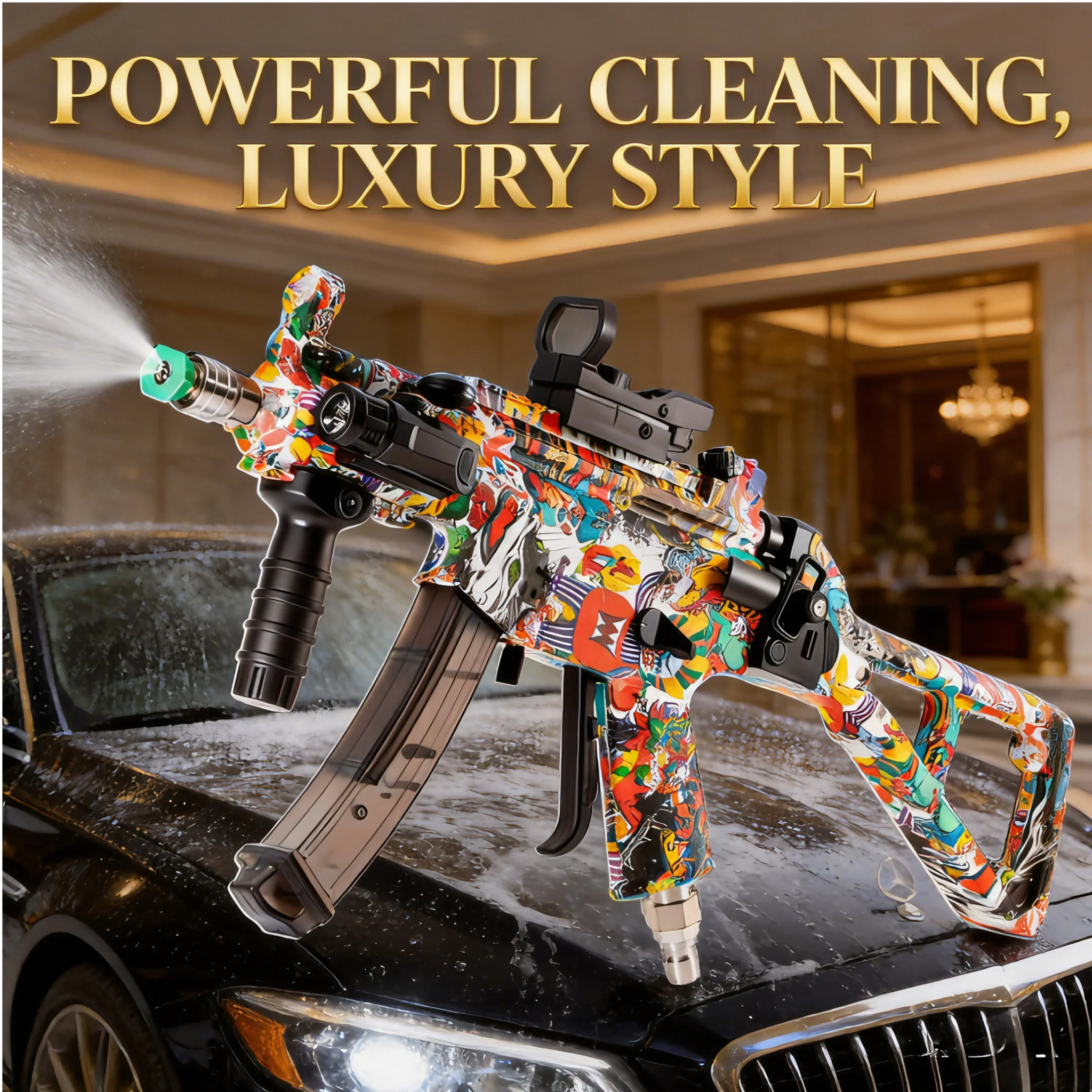 

Портативный пистолет-распылитель для мойки автомобилей и сада в форме MP5K: высоконапорный, для увлекательной мойки на открытом воздухе