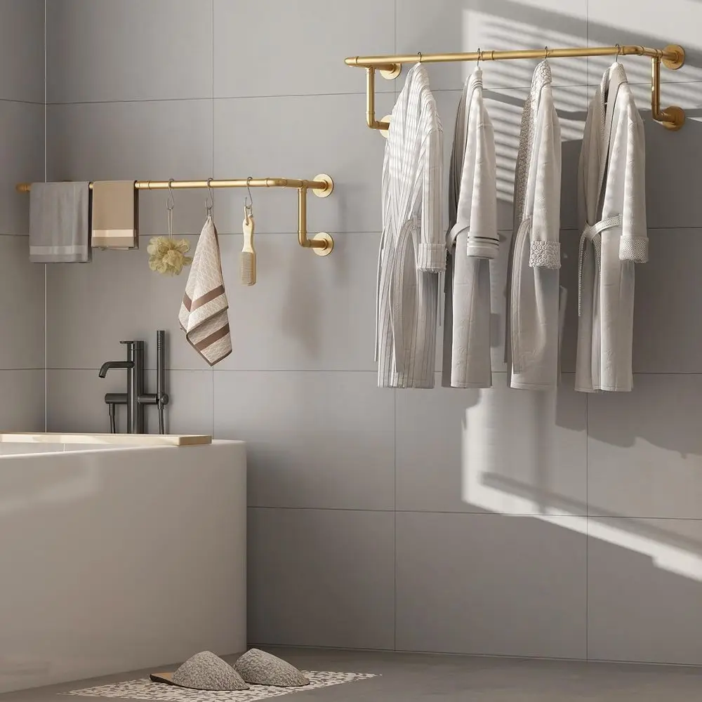 Gold Wall-Mounted 2-Pack Clothes Racks, 36.2 Hanging Storage for Laundry & Bedrooms