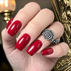 24Pcs Wine Red Long Square Fake Nails For Design Shiny Artificial Press On False Nails DIY Full Cover Tips Manicure Tool