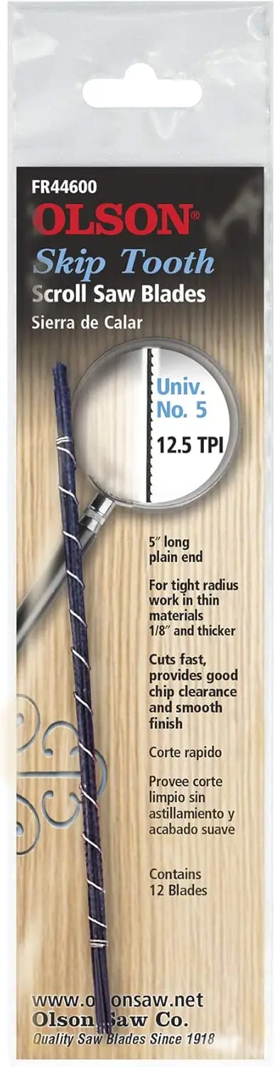 

Skip Tooth Scroll Saw Blade, 12.5 TPI, 0.038x0.016 Inch, Pack of 12