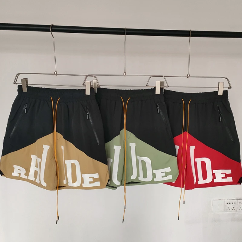 

Спортивные шорты Streetwear Rhude, высококачественные, разноцветные, с лоскутным узором, свободные, дышащие, повседневные шорты
