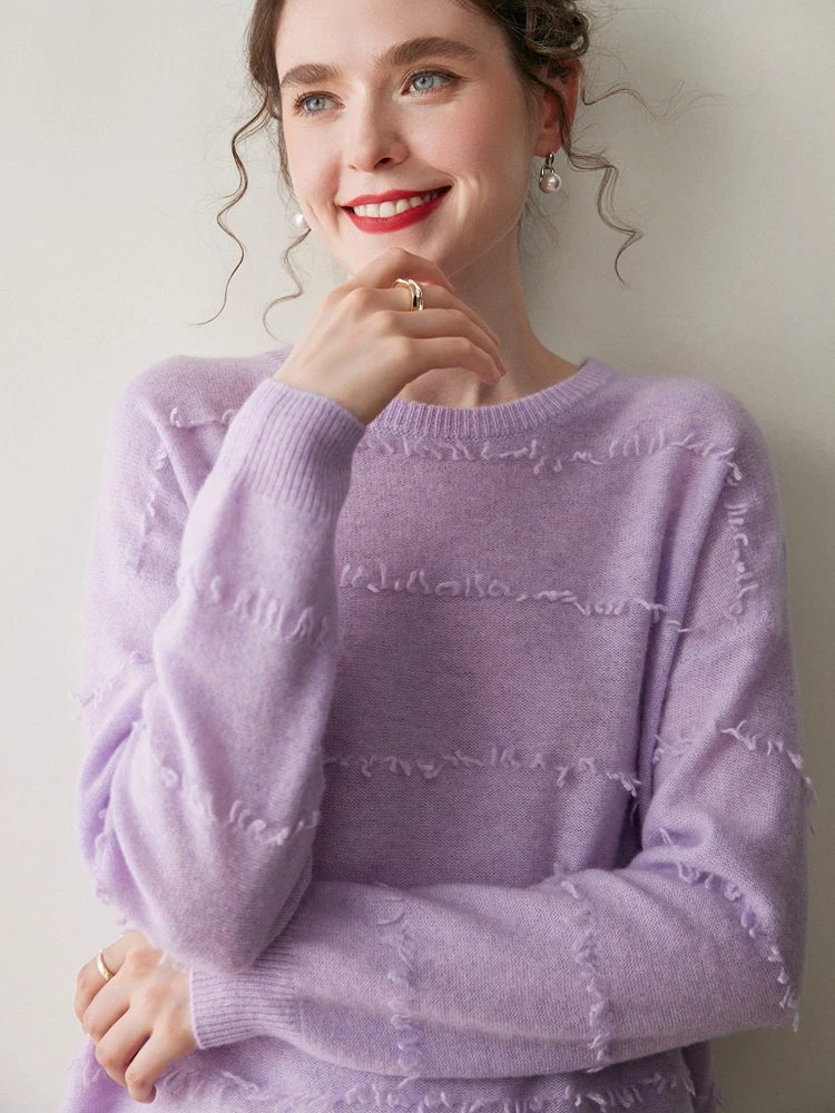 Chic Exquisite Preppy Style Women's 7GG100% Cashmere Knitted Pullovers O-Neck Basic Soft Solid Sweater Autumn Winter Casual Tops