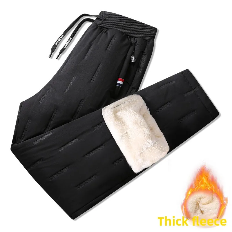 الرجال السراويل الملابس السوداء القطن الرجال حجم كبير المخملية سماكة شتاء دافئ فضفاض مستقيم ملابس كاجوال Y2k