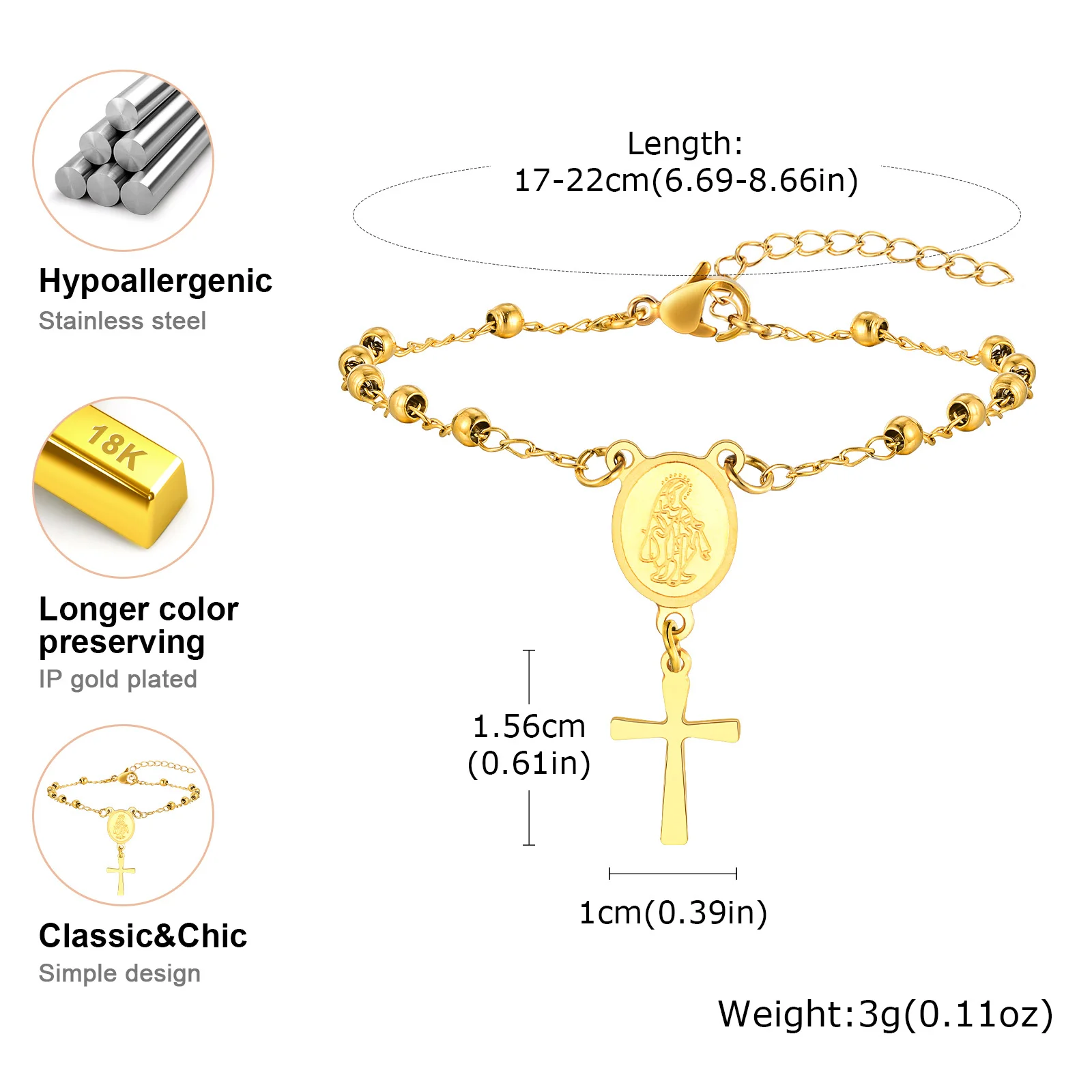 Rosary Stainless Steel Women Bracelet Girls Religious Cross And Virgin Mary Prayer Bracelet Mom Girlfriend Valentine\'s Day Gift