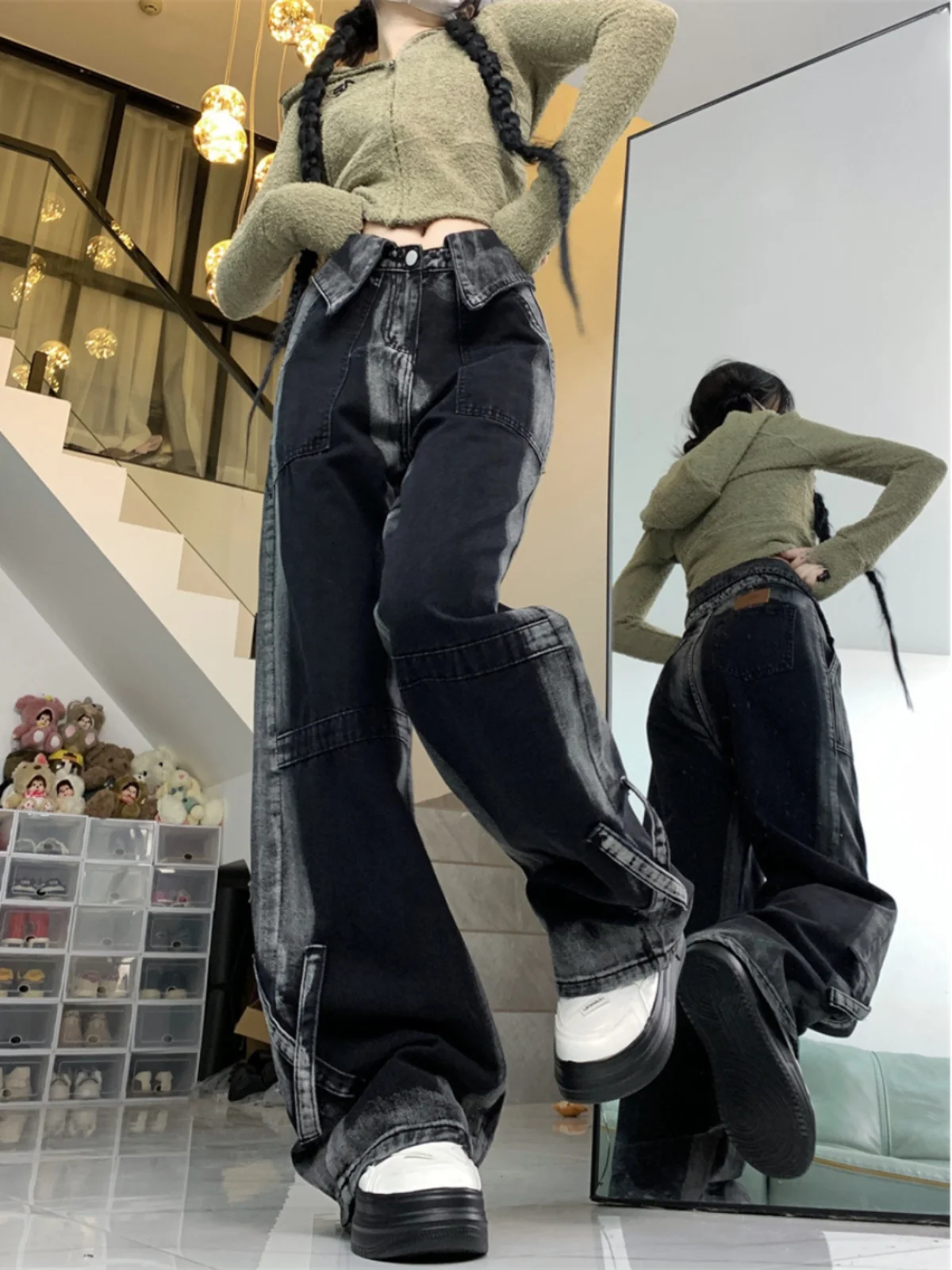 

plus Size American Retro High Street Straight Leg Jeans Women Summer Loose Design Slimming Wide Leg Pants High Waist Long Pants