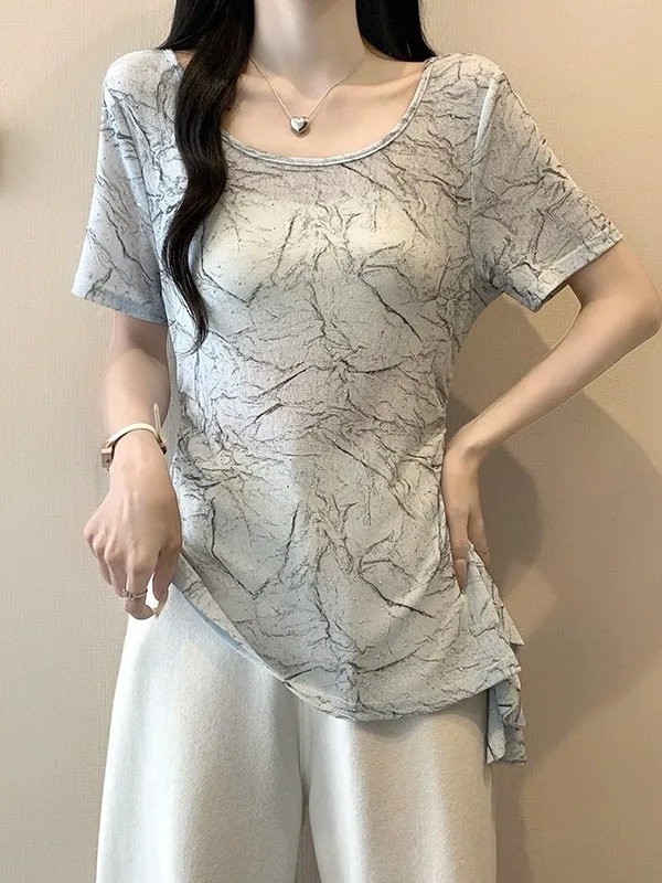 

plus Size Women's Shirt Elegant Flounce Sleeve Short Waist Cinched Fashionable Summer Top Korean Style High Waist Cut out