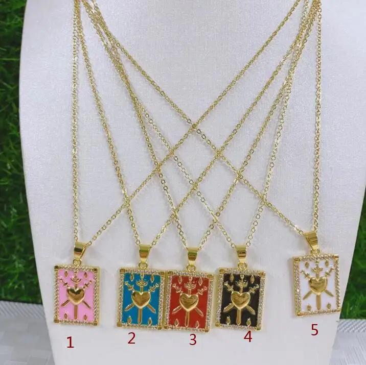 1pcs square Charm neckace, Gold Cubic Zirconia CZ Paved Religours chain Jewelry Necklace fsg4