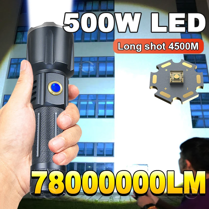 78000000LM أقوى مصباح يدوي 500 واط LED فانوس التخييم مصابيح قابلة للشحن مشاعل التكتيكية للصيد الصيد في الهواء الطلق