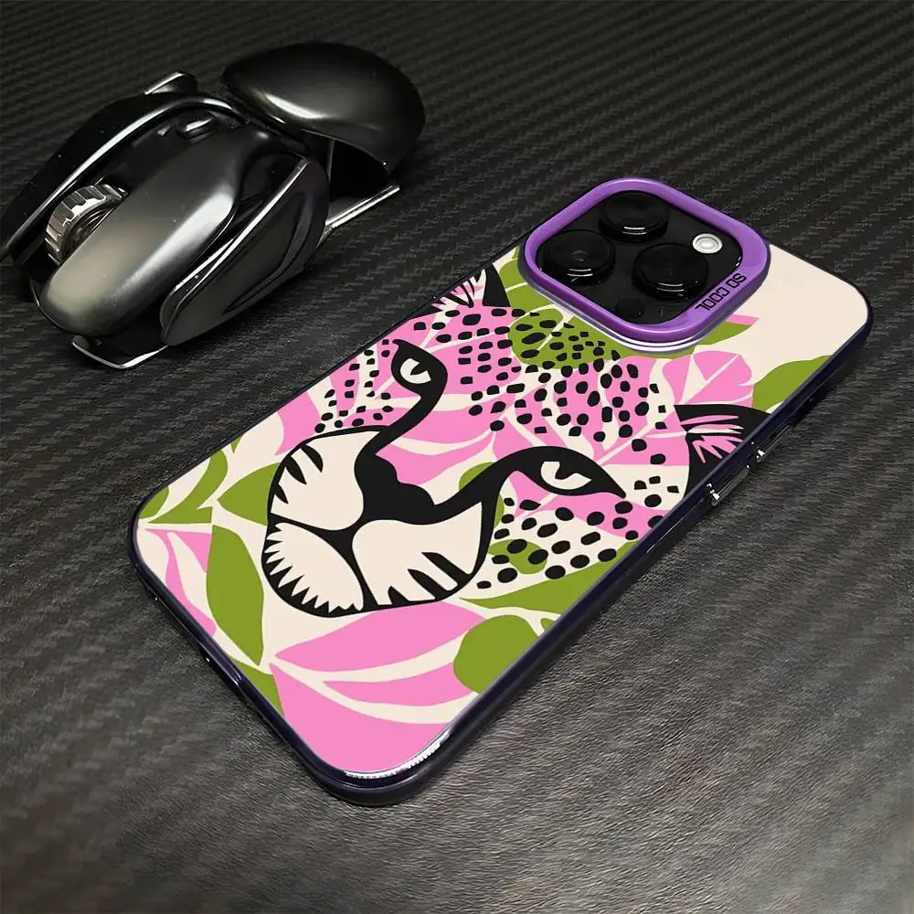 Rosa Leoparden-Handyhülle für iPhone 16,15,14,13,12,11, Mini, Pro, MAX, lila, matt, stoßfest