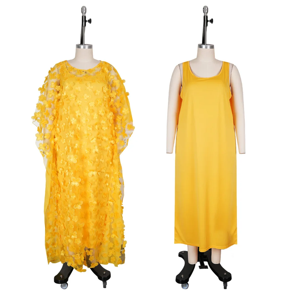 

Summer Elegant African Women O-neck Pink Yellow Blue Plus Size Long Dress Lace African Robes Abaya African Dresses for Women