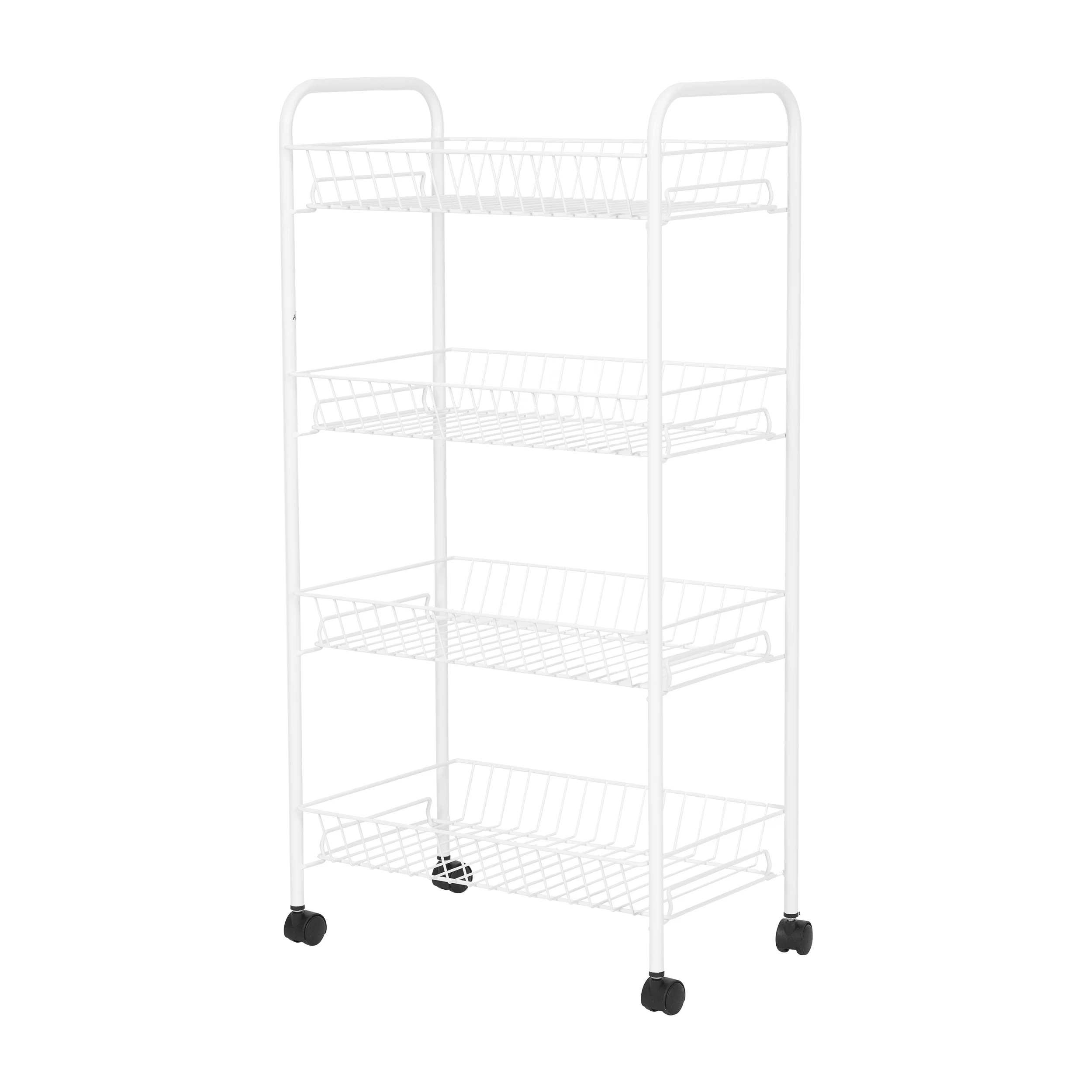 White 4-Tier Metal Laundry Cart, Rolling Storage Organizer for Home