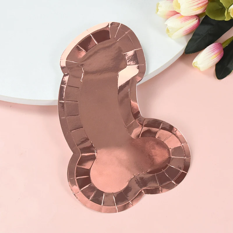 5/10pcs Rose Gold Penis Shape Disposable Plates Bachelorette Hen Night Party Paper Plate For Wedding Bride To Be Party Supplies