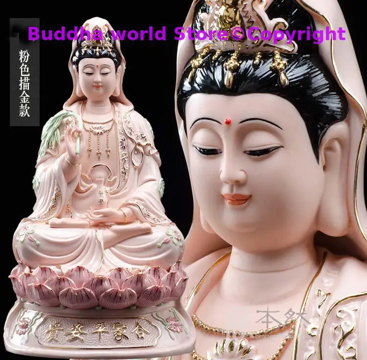 Imagem -02 - Mascote Guanyin de Feng Shui Família Eficaz Buda de Jade Porcelana Estátua de 34cm de Alta Qualidade